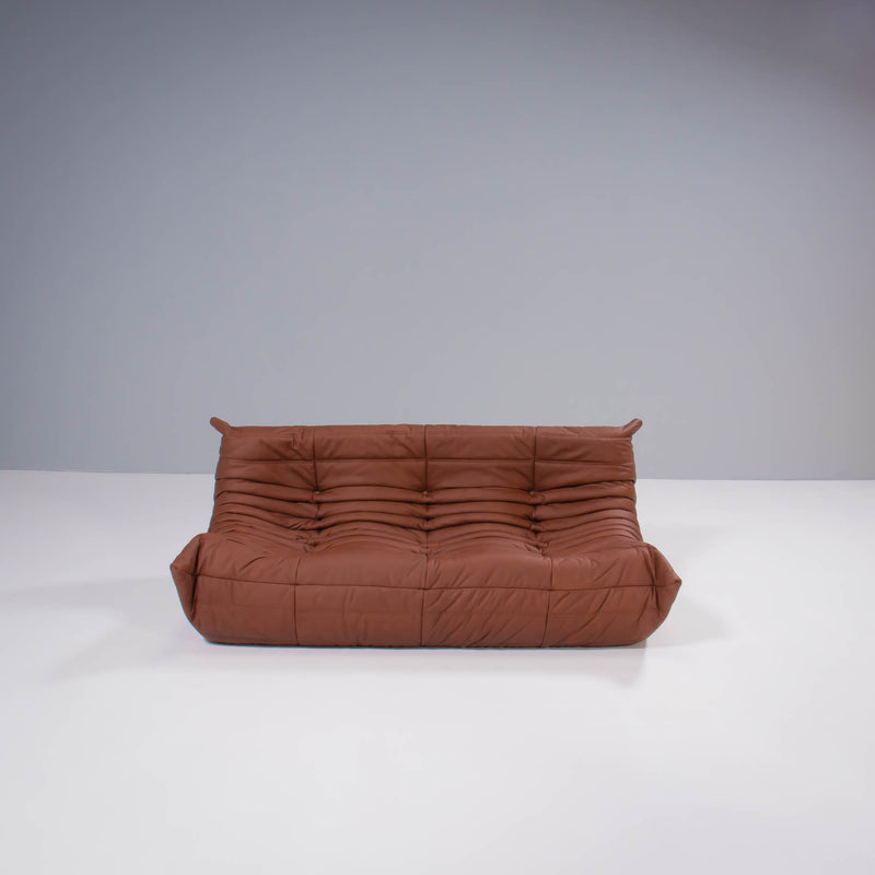 Ligne Roset Togo Brown Leather Large 3 Seater by Michel Ducaroy