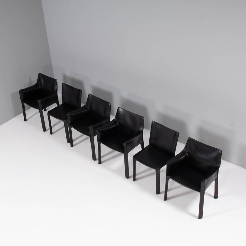 Cassina 'Cab' Black Leather Dining Chairs by Mario Bellini, Set of Six