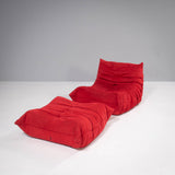 Ligne Roset by Michel Ducaroy Togo Red Alcantara Armchair and Footstool