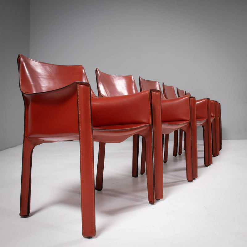Cassina by Mario Bellini Cab 413 Red Leather Chairs, Set of 6