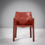 Cassina by Mario Bellini Cab 413 Red Leather Chairs, Set of 4