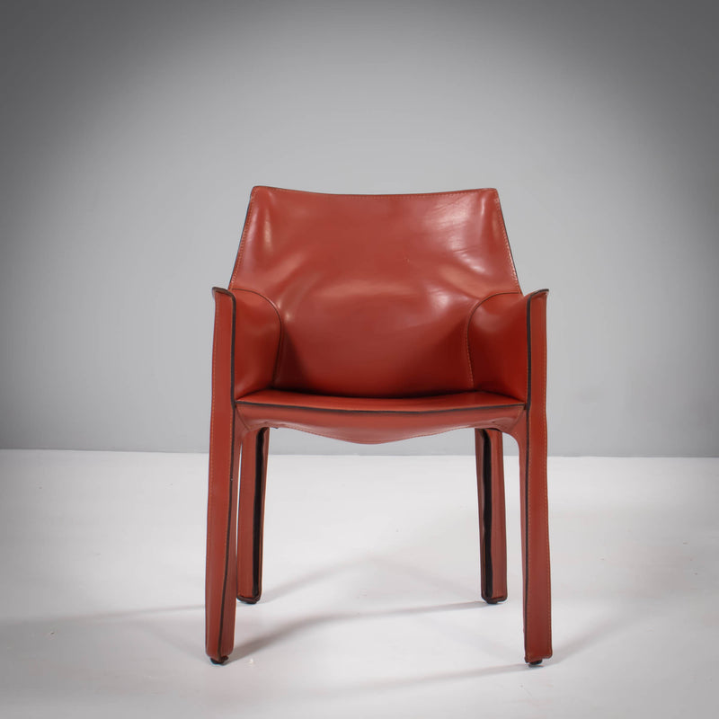 Cassina by Mario Bellini Cab 413 Red Leather Chairs, Set of 4