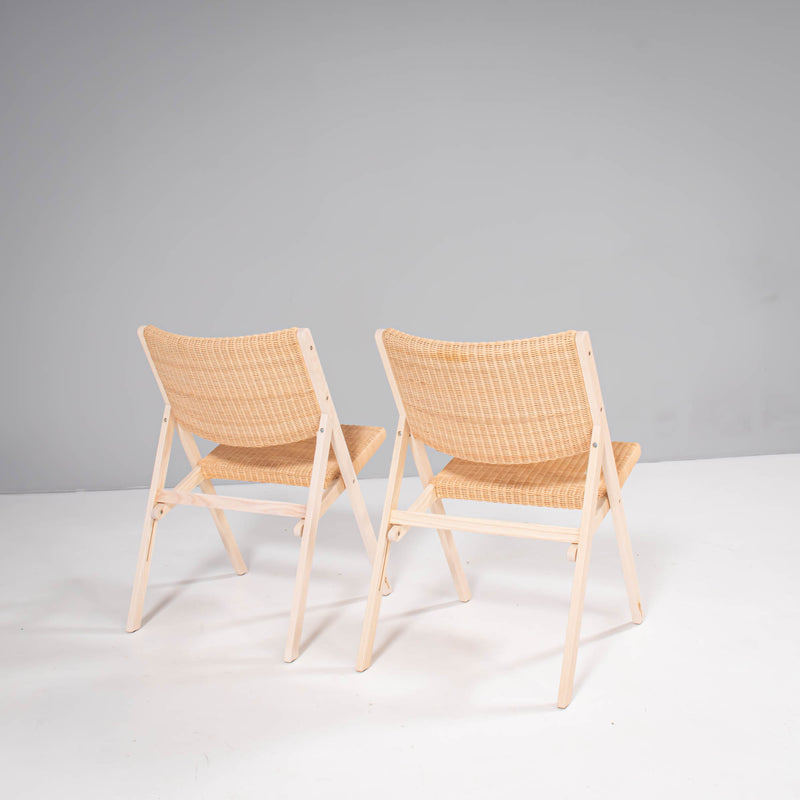 Gio Ponti for Molteni&C D.270.1 Ash and Wicker Folding Chairs, Set of 2