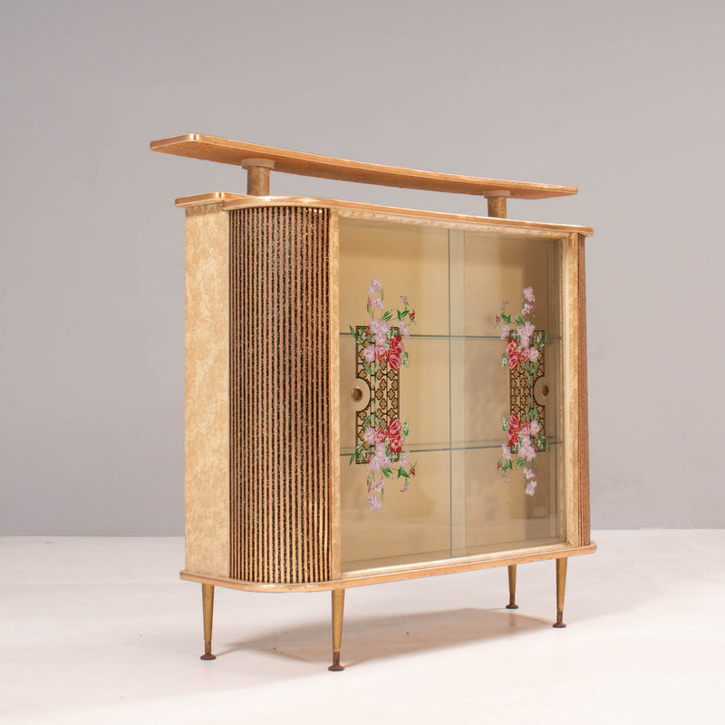 Gold and Marbled Effect Formica & Glass Bar Cabinet, 1960s