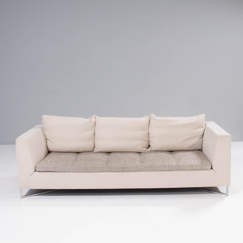 Ligne Roset by Didier Gomez Feng Ivory and Brown Three-Seat Sofa
