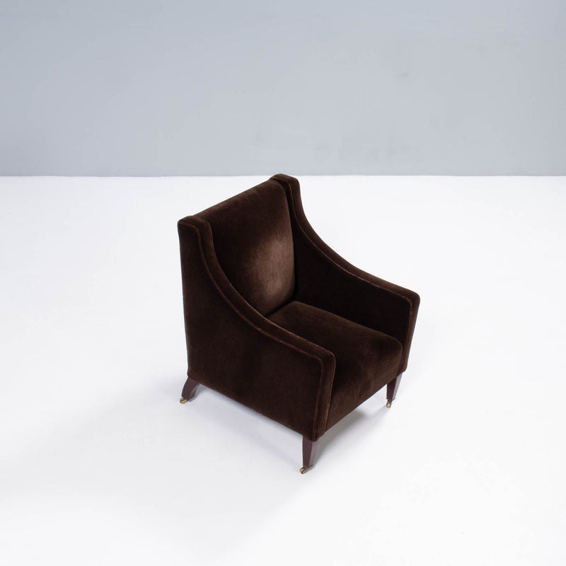 George Smith Georgian Fixed Seat Brown Velvet Armchair, Set of Two