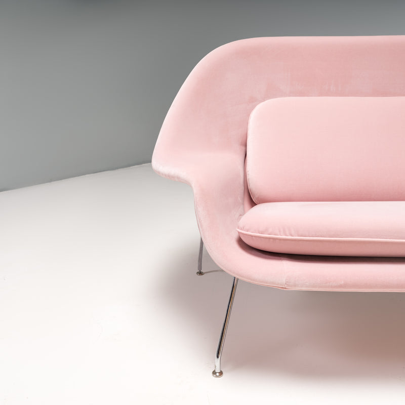 Knoll by Eero Saarinen Womb Dusty Pink Velvet Settee Sofa