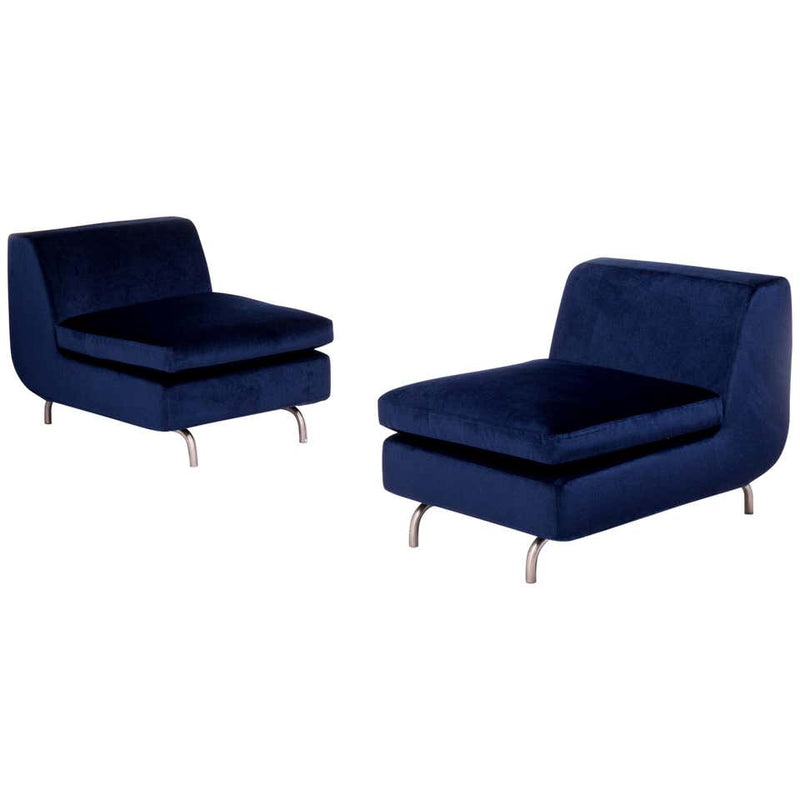 Minotti by Rodolfo Dordoni Dubuffet Blue Velvet Armchairs, Set of 2