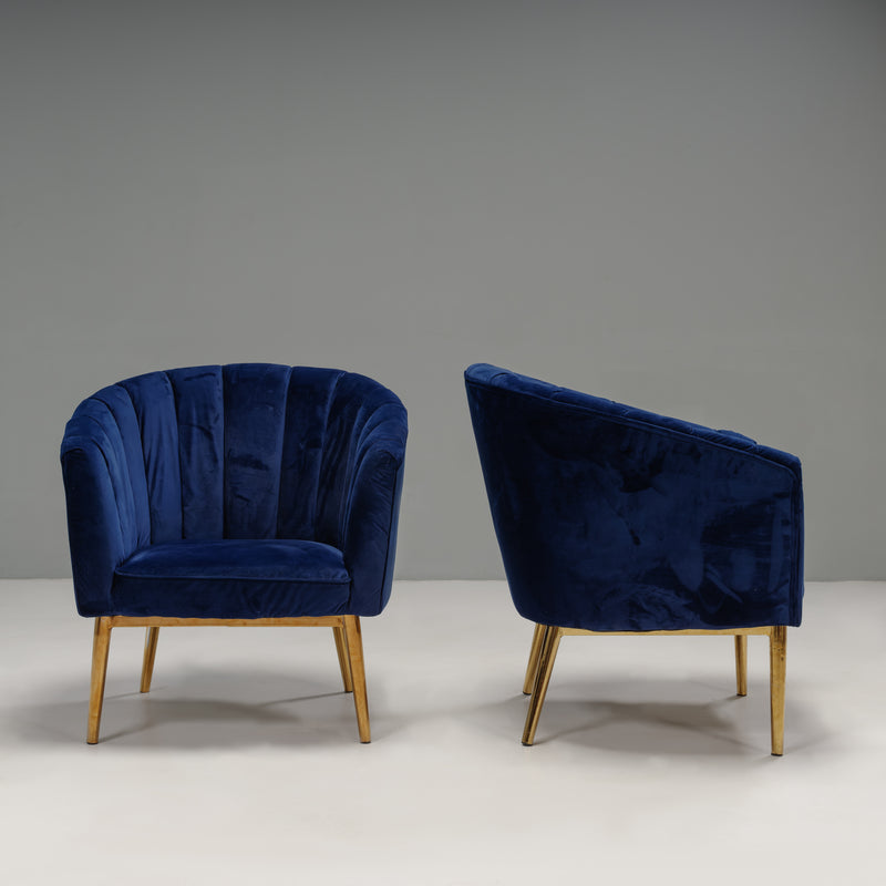 Blue Velvet Shell Back Cocktail Chairs, Set of 2