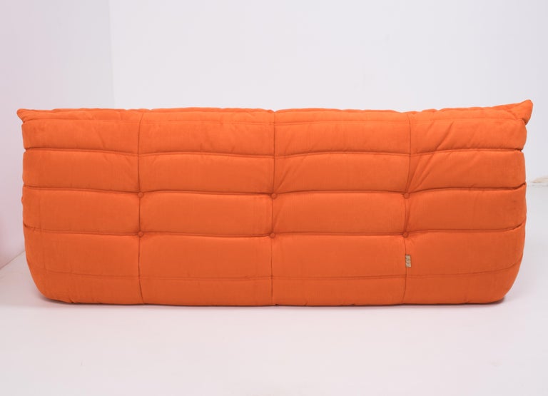 Midcentury Togo Orange Large Three Seater Sofa by Michel Ducaroy for Ligne Roset