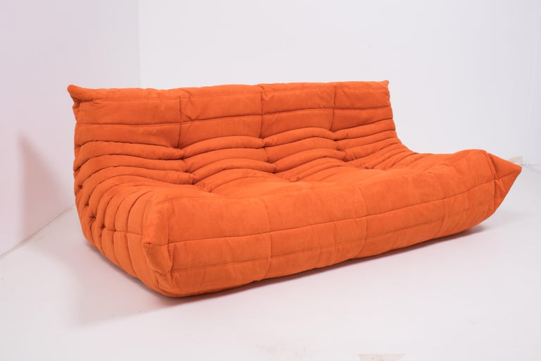Midcentury Togo Orange Large Three Seater Sofa by Michel Ducaroy for Ligne Roset