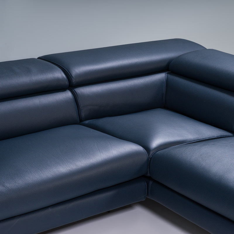 Roche Bobois by Philippe Bouix Navy Blue Leather Cinephile Corner Sofa, 2018