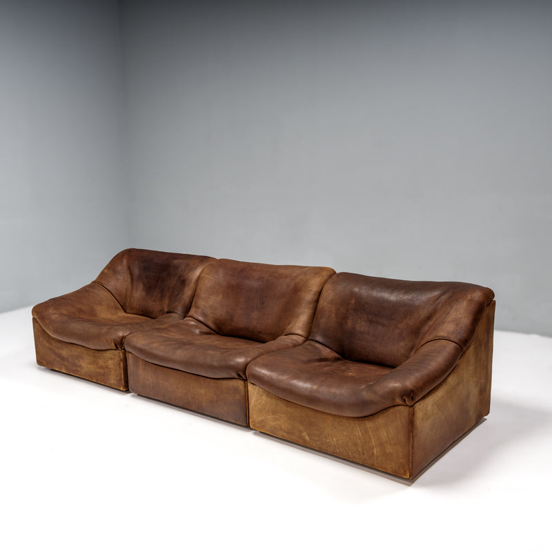 De Sede DS46 Brown Leather Sectional Sofa, 1970s, Set of 3