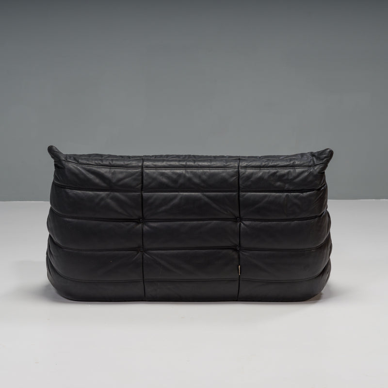 Ligne Roset Togo Black Leather Two-seater Sofa by Michel Ducaroy