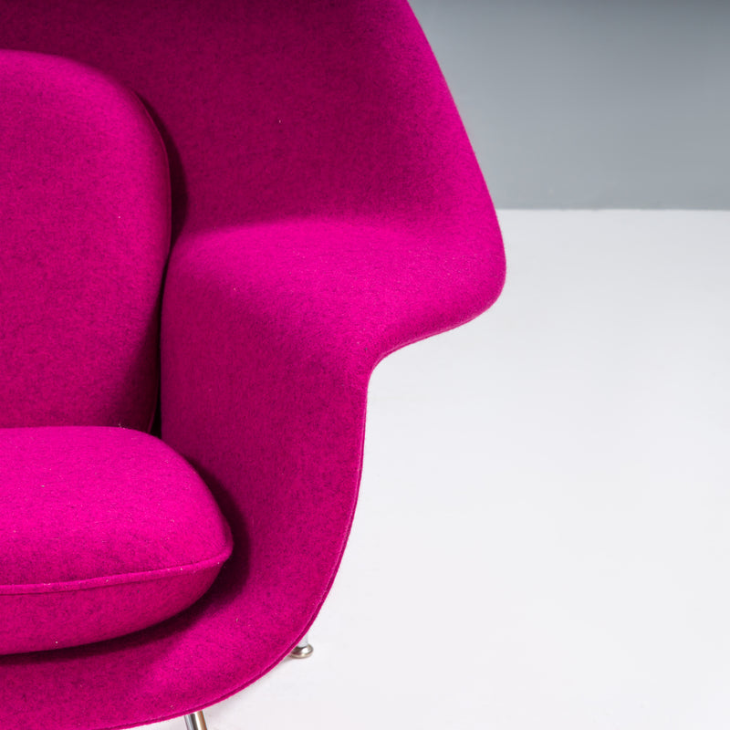 Knoll by Eero Saarinen Womb Pink Wool Armchair and Footstool