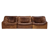 De Sede DS46 Brown Leather Sectional Sofa, 1970s, Set of 3