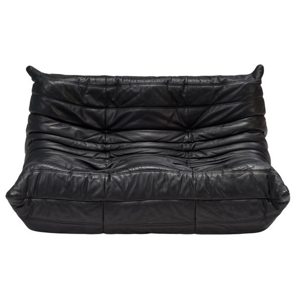 Ligne Roset Togo Black Leather Two-seater Sofa by Michel Ducaroy