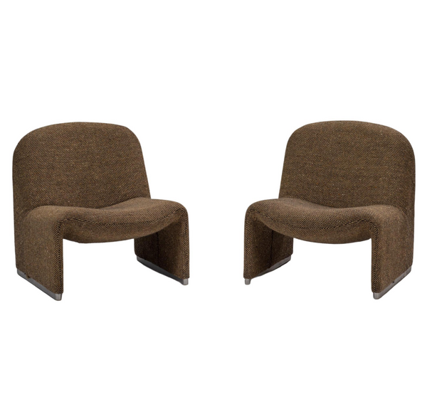 Giancarlo Piretti for Artifort Brown Tweed Alky Armchairs, 1970s, Set of 2