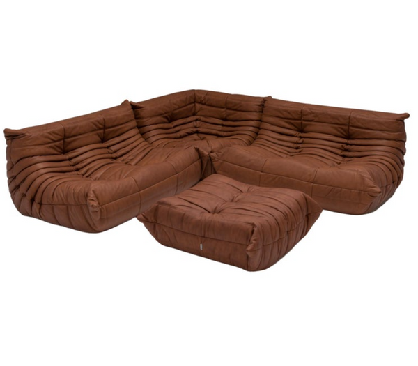Ligne Roset by Michel Ducaroy Togo Brown Leather Sofa, Set of 4
