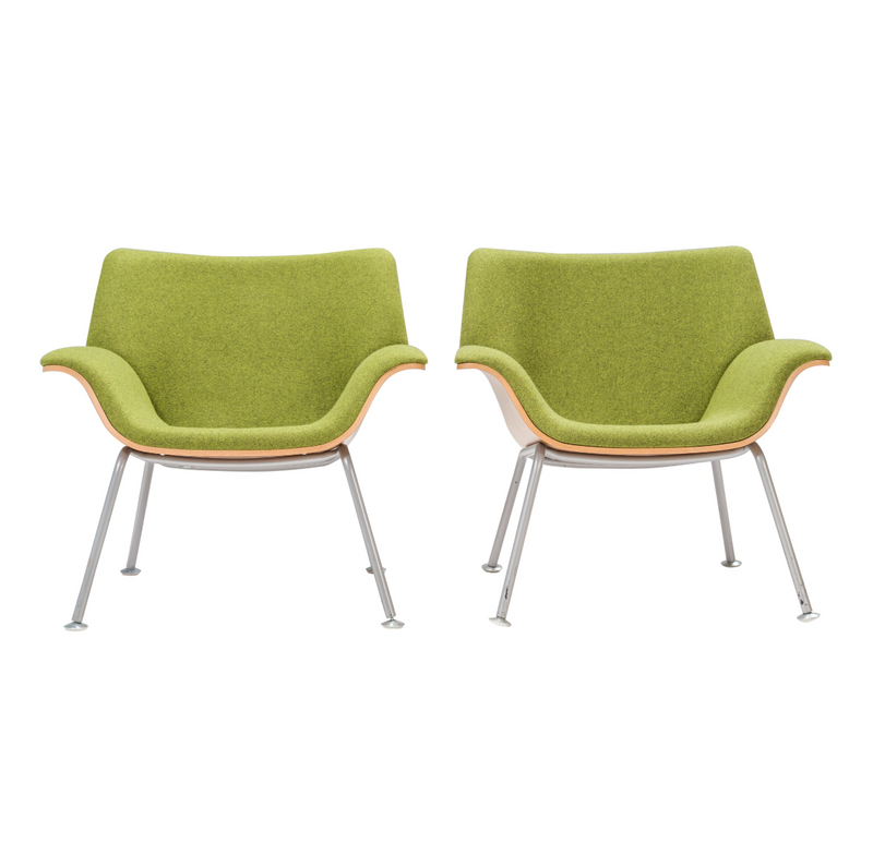 Brian Kane for Herman Miller Green Swoop Plywood Armchairs, Set of 2