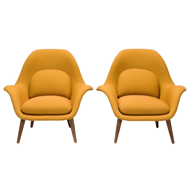 Fredericia by Space Copenhagen Light Yellow Fabric Swoon Lounge Armchairs, Set of 2