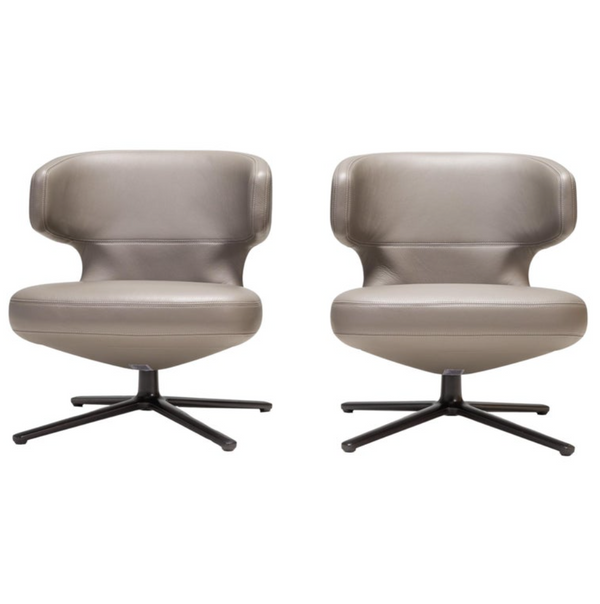 Vitra by Antonio Citterio Petit Repos Grey Leather Chair, Set of 2