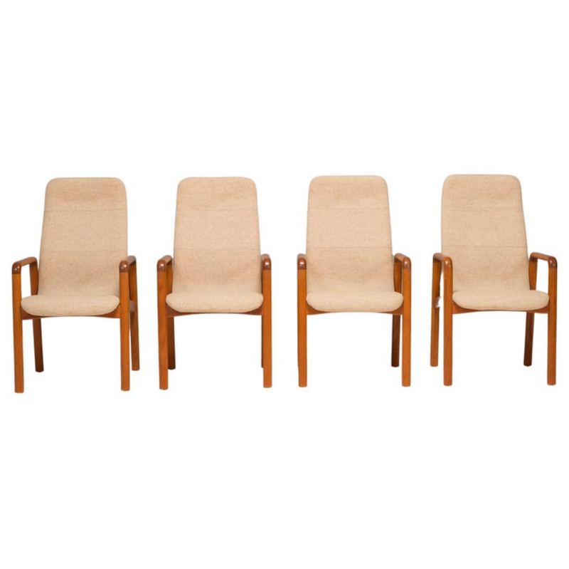Danish Dyrlund Teak & Beige Fabric Dining Chairs, Set of 4