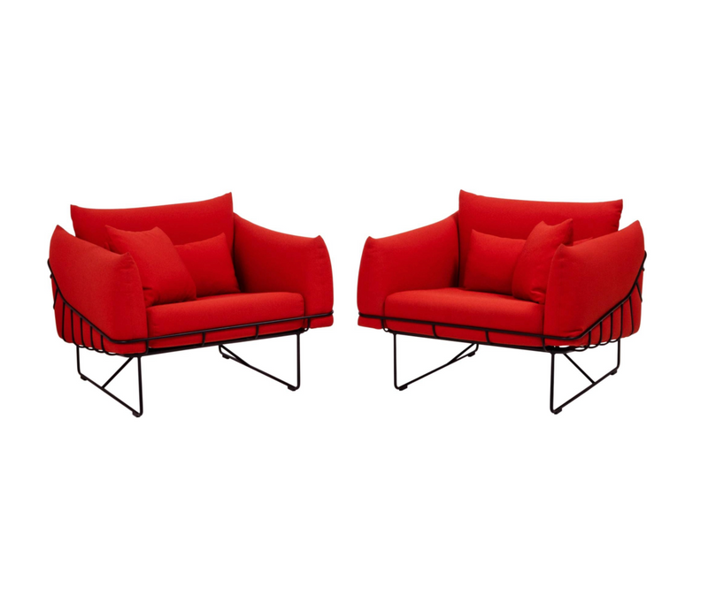 Herman Miller by Sam Hecht and Kim Colin Red Wireframe Armchairs, Set of 2