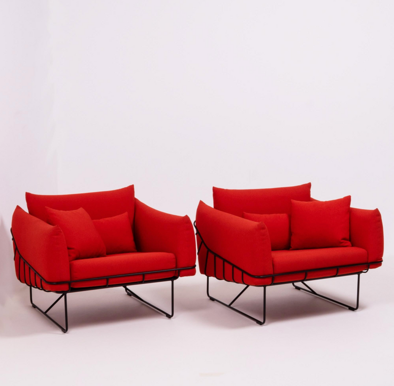 Herman Miller by Sam Hecht and Kim Colin Red Wireframe Armchairs, Set of 2
