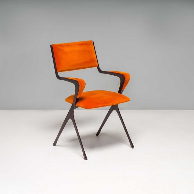 Tom Faulkner Orange Velvet Vienna Carver Dining Chairs, Set of 10