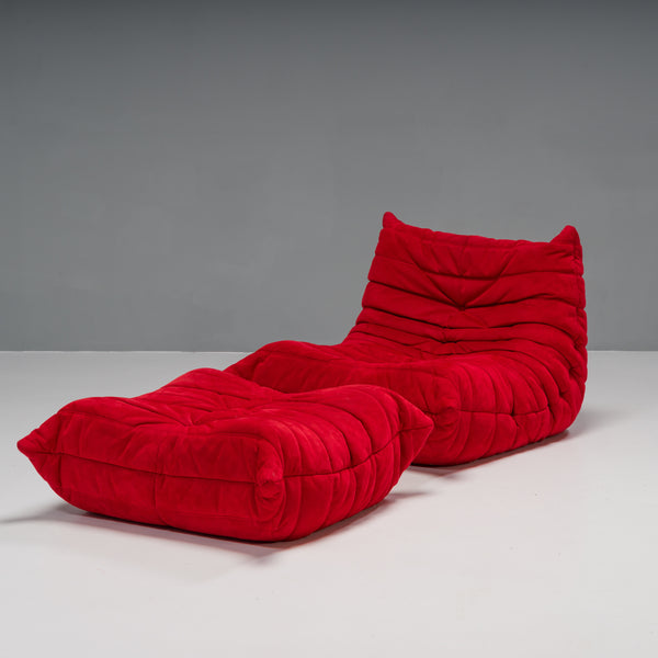 Ligne Roset by Michel Ducaroy Togo Red Armchair and Footstool, Set of Two