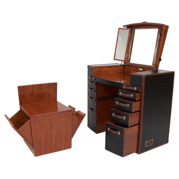 Starbay La Desirade Black Leather and Rosewood Dresser and Chair