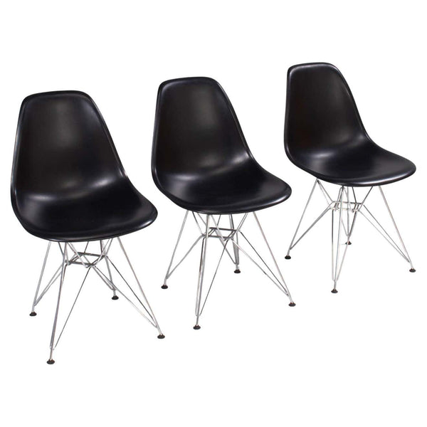 Charles & Ray Eames for Vitra Dim Black DSR Dining Chairs, set of 3