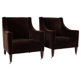George Smith Georgian Fixed Seat Brown Velvet Armchair, Set of Two