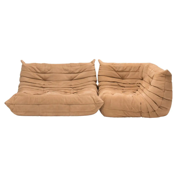 Michel Ducaroy for Ligne Roset Togo 2 Seater Sofa and Corner in Brown Suede