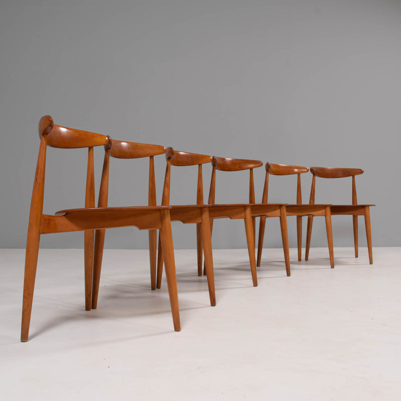 Hans Wegner for Fritz Hansen FH4103 Beech & Teak Heart Chairs, Set of 6