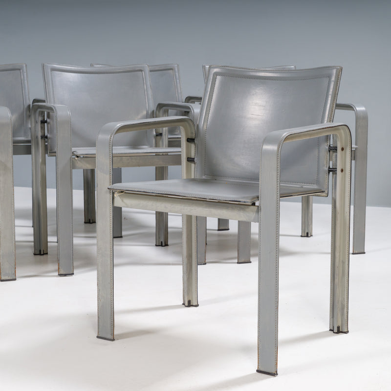 Matteo Grassi Golfo Dei Poeti Grey Leather Dining Chairs, Set of 10
