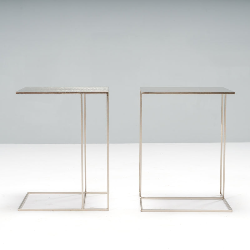 Minotti by Rodolfo Dordoni Leger Brushed Steel Side Table, Set of Two