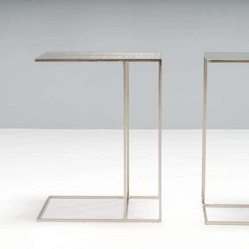 Minotti by Rodolfo Dordoni Leger Brushed Steel Side Table, Set of Two