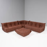 Ligne Roset by Michel Ducaroy Togo Brown Leather Modular Sofa and Footstool, Set of 4