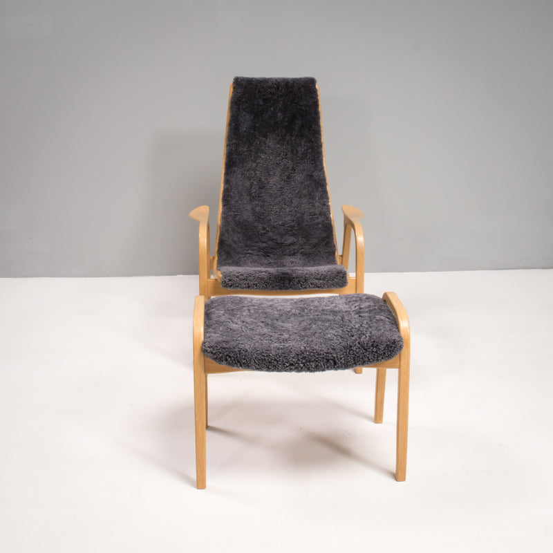 Yngve Ekström for Swedese Lamino Grey Sheepskin Easy Armchair & Footstool, 2020