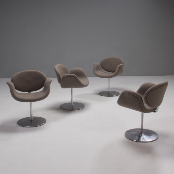 Artifort by Pierre Paulin Grey Fabric Little Tulip Swivel Chairs, Set of 4