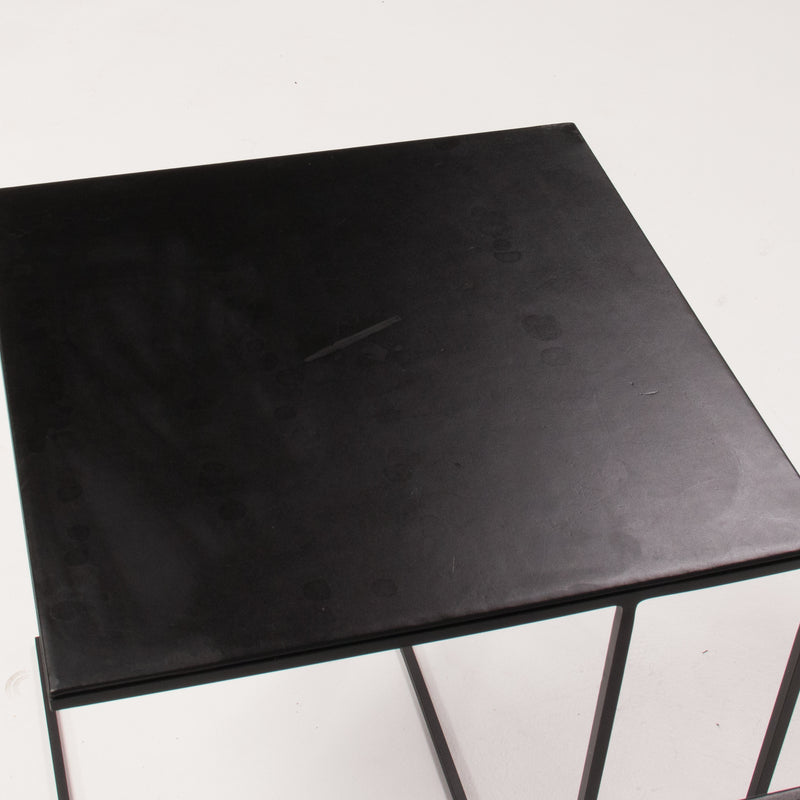 Minotti by Rodolfo Dordoni Leger Black Leather Side Table, Set of Two