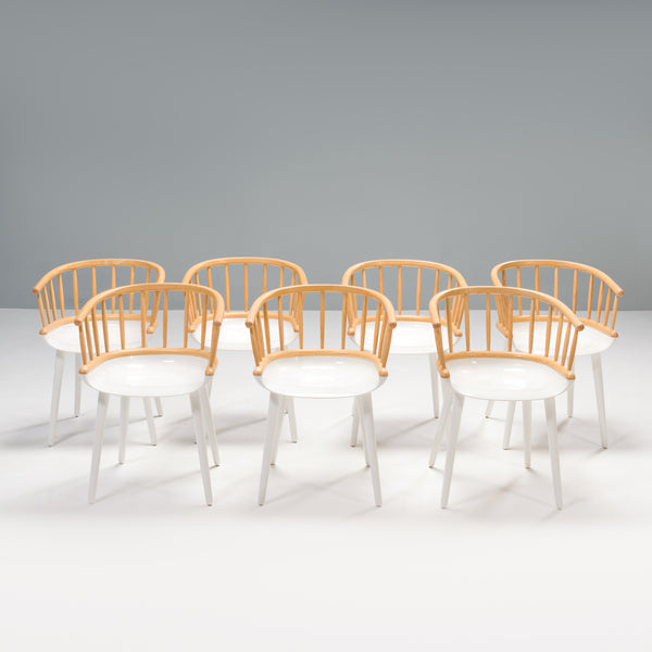 Magis White & Natural Ash Cyborg Stick Dining Chairs, Set of 7